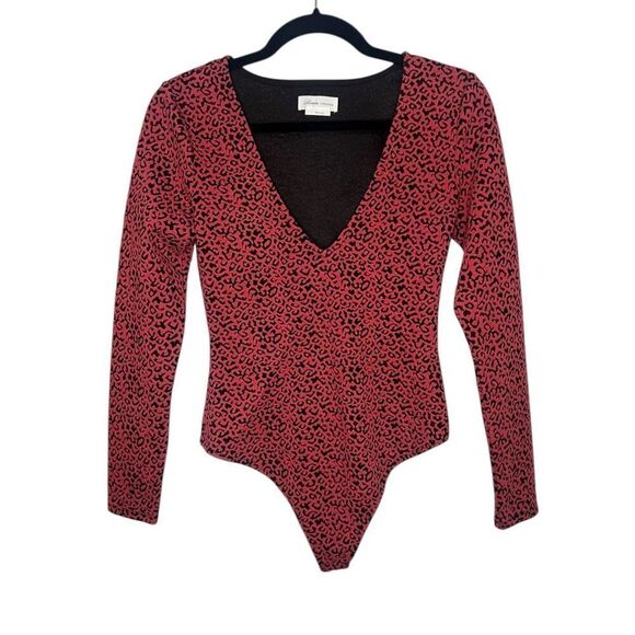 Lovers and Friends Women’s Small Saylor Bodysuit Red Leopard V-Neck Top - Picture 2 of 7